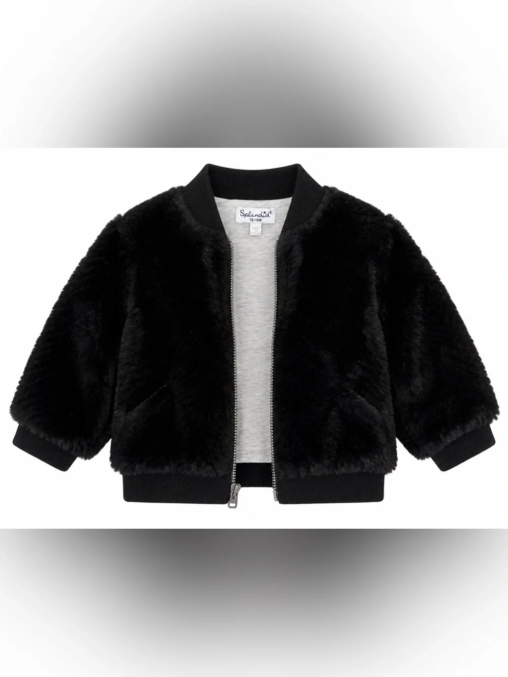 Splendid Baby Black Faux Fur Bomber Jacket 12-18M